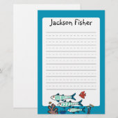 1, 2, 3 Vis met kleine vis en koraal Briefpapier (Voorkant / Achterkant)