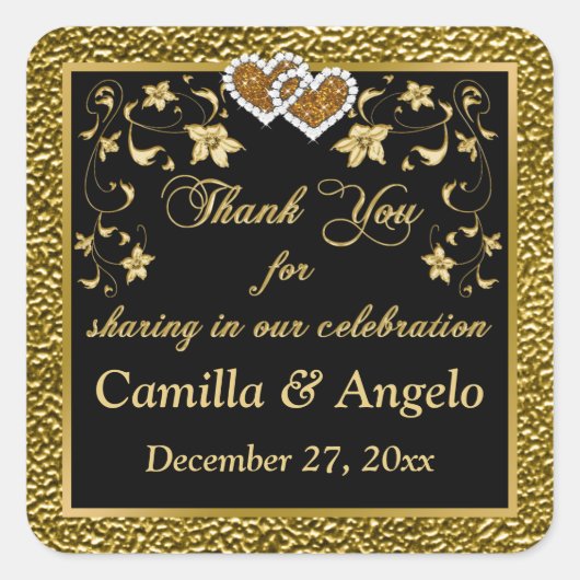 1,5 Po² Or, Flore Noire, Coeurs Favoriser Sticker (Devant)