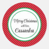 1.5" Sticker Kerst Rood Wit Zwitserse Stippen (Voorkant)