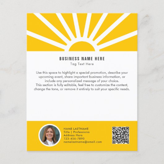 1 | Aangepaste Foto QR Modern Sunrise Yellow Busin Flyer (Voorkant)