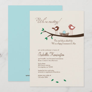 1 Aankondiging Baby shower blauw ei-nestvogels