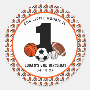 1 Ball Sports Theme Boy's 1st Birthday Ronde Sticker