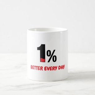1% Beter Elke Dag – Minimalistische Motivatiequote Koffiemok