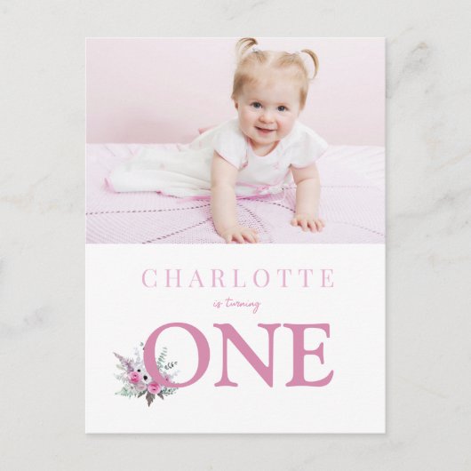 1 bloemige 1e verjaardag uitnodiging draaien (Voorkant)