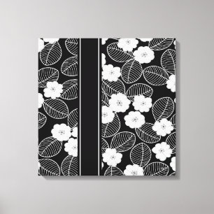 1 Canvas Zwart Wit Trim Damask Floral (a) Afdruk