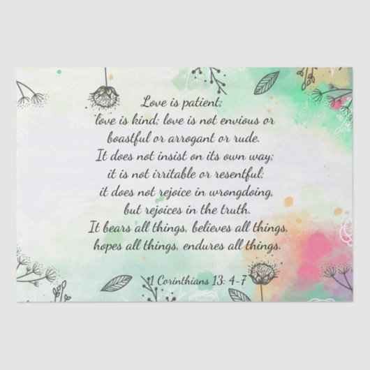 1 Corinthians 13: 4-7 Tissuepapier (Voorkant)