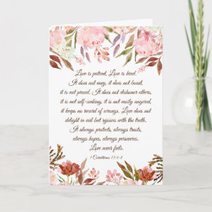 1 Corinthians 13:4-8 Blush Floral Wedding Kaart