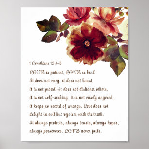 1 Corinthians 13:4-8 Love is Patient Autumn Floral Poster