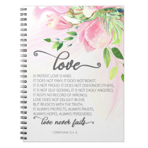 1 Corinthians 13:4-8 Love is Patient Pink Magnolia Notitieboek