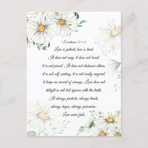 1 Corinthians 13:4-8 Love is Patient White Daisies Briefkaart