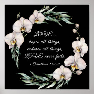 1 Corinthians 13:7-8-liefde Nooit gefaald witte or Poster