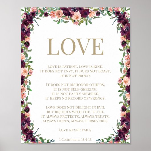 1 Corinthians 13 Love Bible Floral Poster (Voorkant)