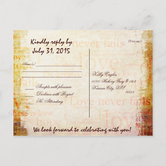 1 Corinthiens 13 carte postale RSVP (Dos)