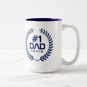 #1 DAD Navy Blue Wreath Aangepaste naam Tweekleurige Koffiemok