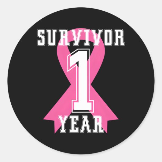 1 Een jaar gratis overlevende borstkanker bewustzi Ronde Sticker (Voorkant)