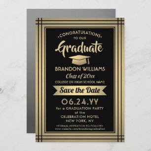 1 Foto Afstuderen Black en Gold Faux Folie Modern Save The Date