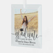 1 Foto Afstuderen Elegant Black Script Class Year Glas Ornament (Voorkant links)