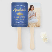 1 Foto-Afstuderen Elegant Blue Gold White, geborst Handwaaier (Voorkant en achterkant)