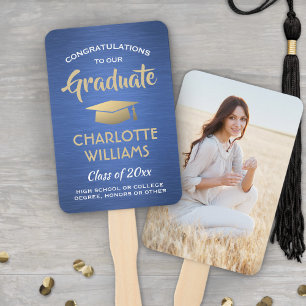 1 Foto Afstuderen Elegant Geborsteld Blauw Goud Wi Handwaaier