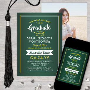 1 Foto Afstuderen Elegant Green & Gold Yellow Save The Date