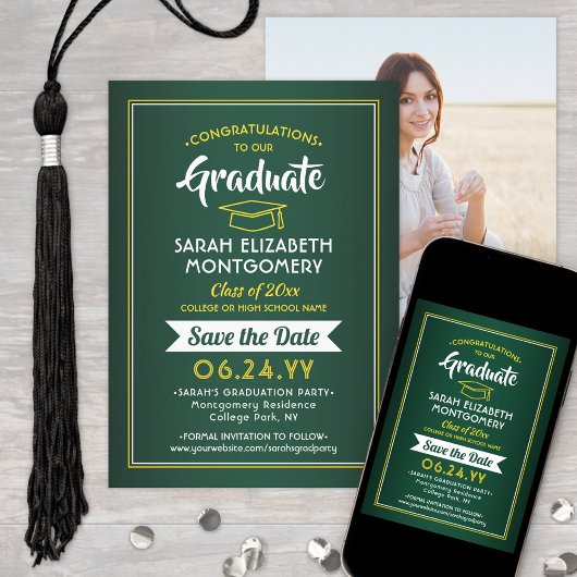 1 Foto Afstuderen Elegant Green & Gold Yellow Save The Date