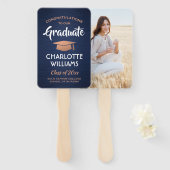 1 Foto Afstuderen Geborsteld Navy Blauw Wit Koper Handwaaier (Voorkant en achterkant)