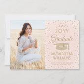 1 Foto Afstuderen Modern Blush Pink Gold Glitter Kaart (Voorkant)
