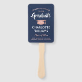 1 Foto Afstuderen Navy Blue en Roze Rose Gold Handwaaier (Voorkant)