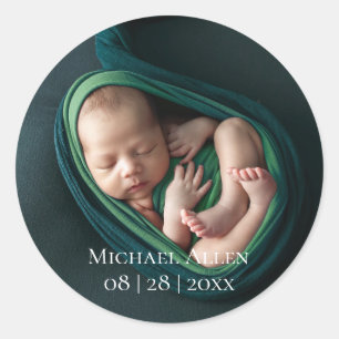 1 Foto Baby Geboorteaankondiging Ronde Sticker