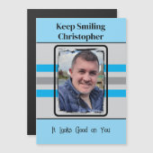 1 foto Blijf glimlachen blauwe magnetische kaart (Voorkant / Achterkant)
