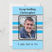 1 foto Blijf glimlachen blauwe magnetische kaart (Voorkant)