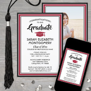1 Foto Elegant Modern Red Black White Afstuderen Kaart