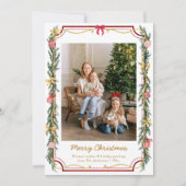 1 Foto Festieve Kerst Botanisch Loof & Strikken Feestdagenkaart (Voorkant)