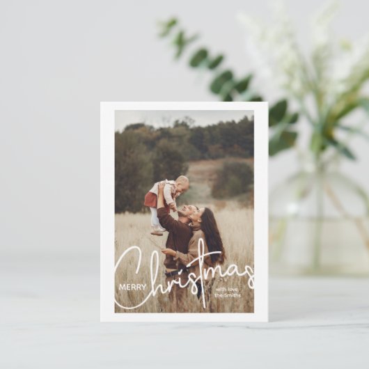 1 Foto Handgeschreven Script Vrolijk Kerstfeest Feestdagenkaart (Staand voorkant)