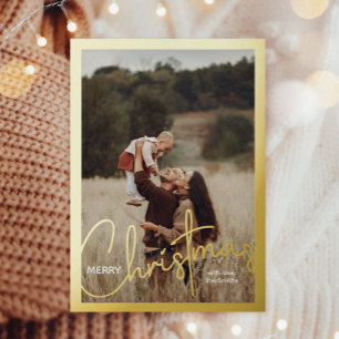 1 Foto Handgeschreven Script Vrolijk Kerstfeest Folie Feestdagen Briefkaart