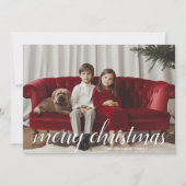 1 Foto Merry Kerstscript White Damask Feestdagenkaart (Voorkant)