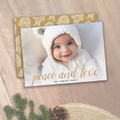 1 Foto met kerstscript Gold Damask Peace Feestdagenkaart