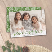 1 Foto met kerstscript Green Damask Peace Feestdagenkaart