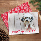 1 Foto met kerstscript Red Damask Peace Feestdagenkaart