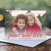 1 Foto met kerstscript Red Damask Peace Feestdagenkaart