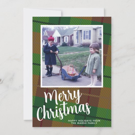 1 Foto met script en Retro Pset Patroon groen Feestdagenkaart (Voorkant)