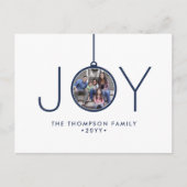 1 Foto Modern Minimalist Navy Blue Joy Ornament Feestdagenkaart (Voorkant)