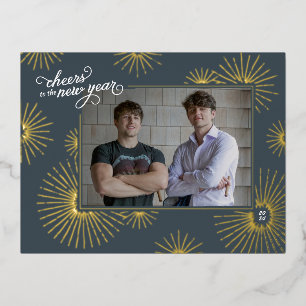 1 Foto Nieuwjaar Fireworks Folie Holiday Post Kaar Feestdagen Briefkaart