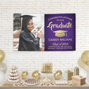 1 Foto Paars en Gold Modern Afstuderen Spandoek