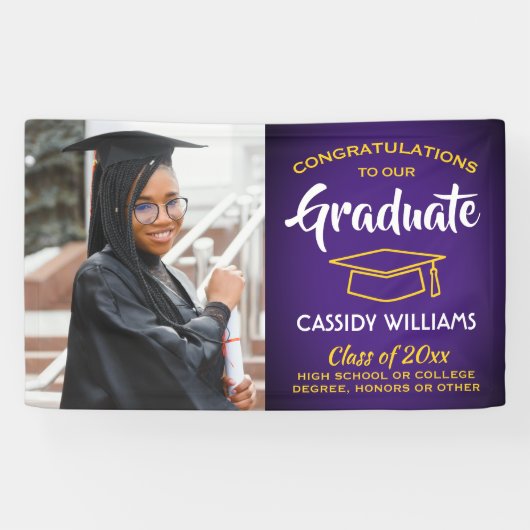1 Foto Paars Gold Yellow Afstuderen Spandoek (Horizontaal)