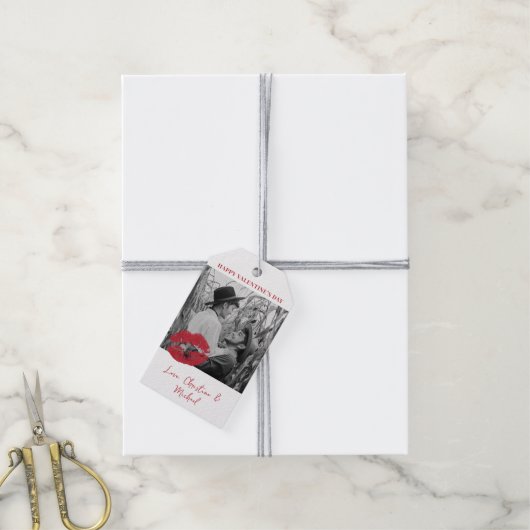 1 Foto Valentijnsdag modern rood en roze Cadeaulabel (Met Touw)