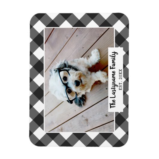 1 Fotocollage familienaam - Buffalo Check Zwart Magneet (Verticaal)