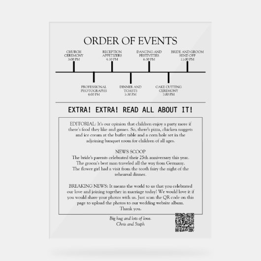 1 Fotominimalistisch Elegant Script Trouwprogramma Acryl Bord (Voorkant)