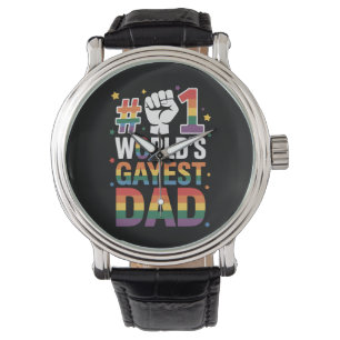 #1 Gayest Dad Funny Vaderdag LGBT Horloge