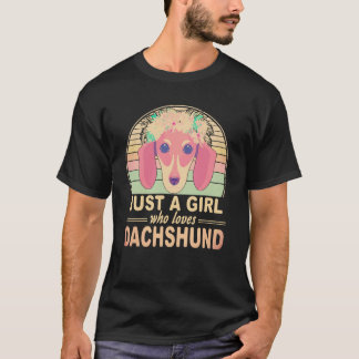 1 Gewoon Een Meisje Dat Van Dachshund Retro Houdt T-shirt